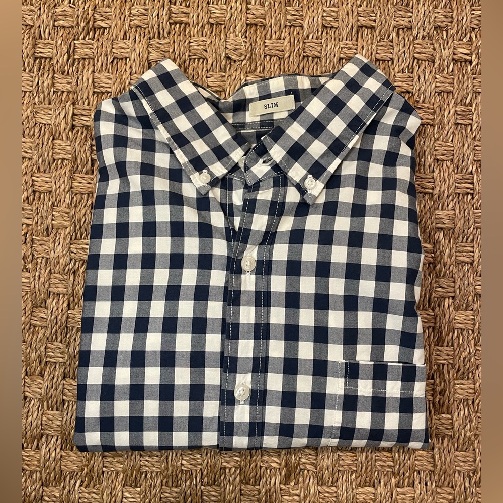 J. Crew Men’s 100% Cotton Blue & White Plaid Long Sleeve Button Up Shirt